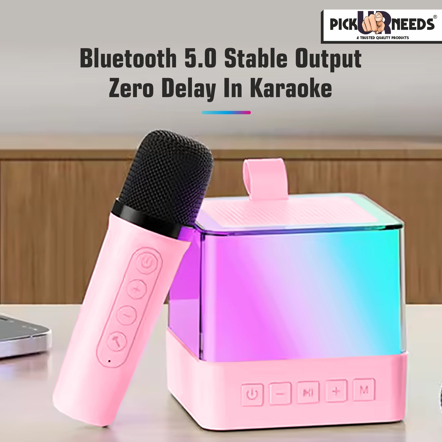 Pick Ur Needs Rechargeable Karaoke Mike 4 Type Voice RGB Light For Singing Bluetooth Speaker Microphone  (Blue)